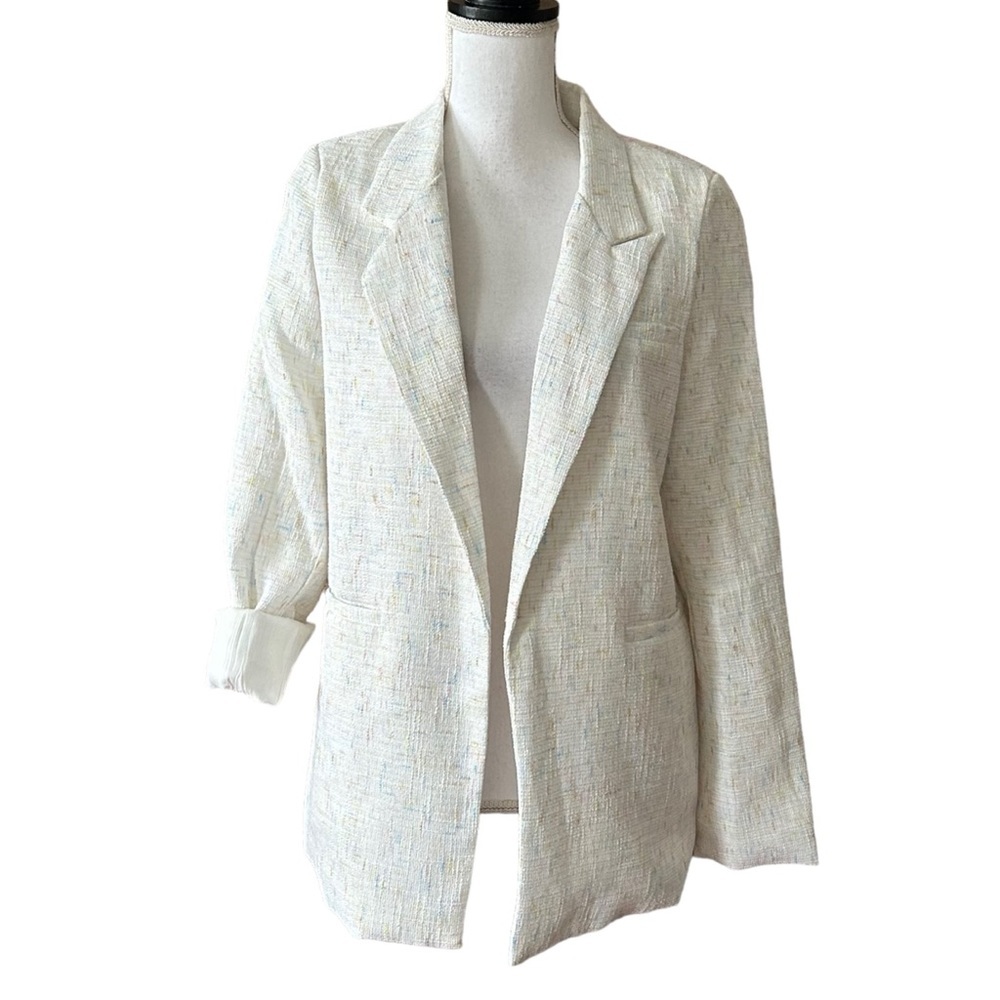 TCEC Multi color thread tweed Blazer Jacket Women’s SZ Medium White Career NEW